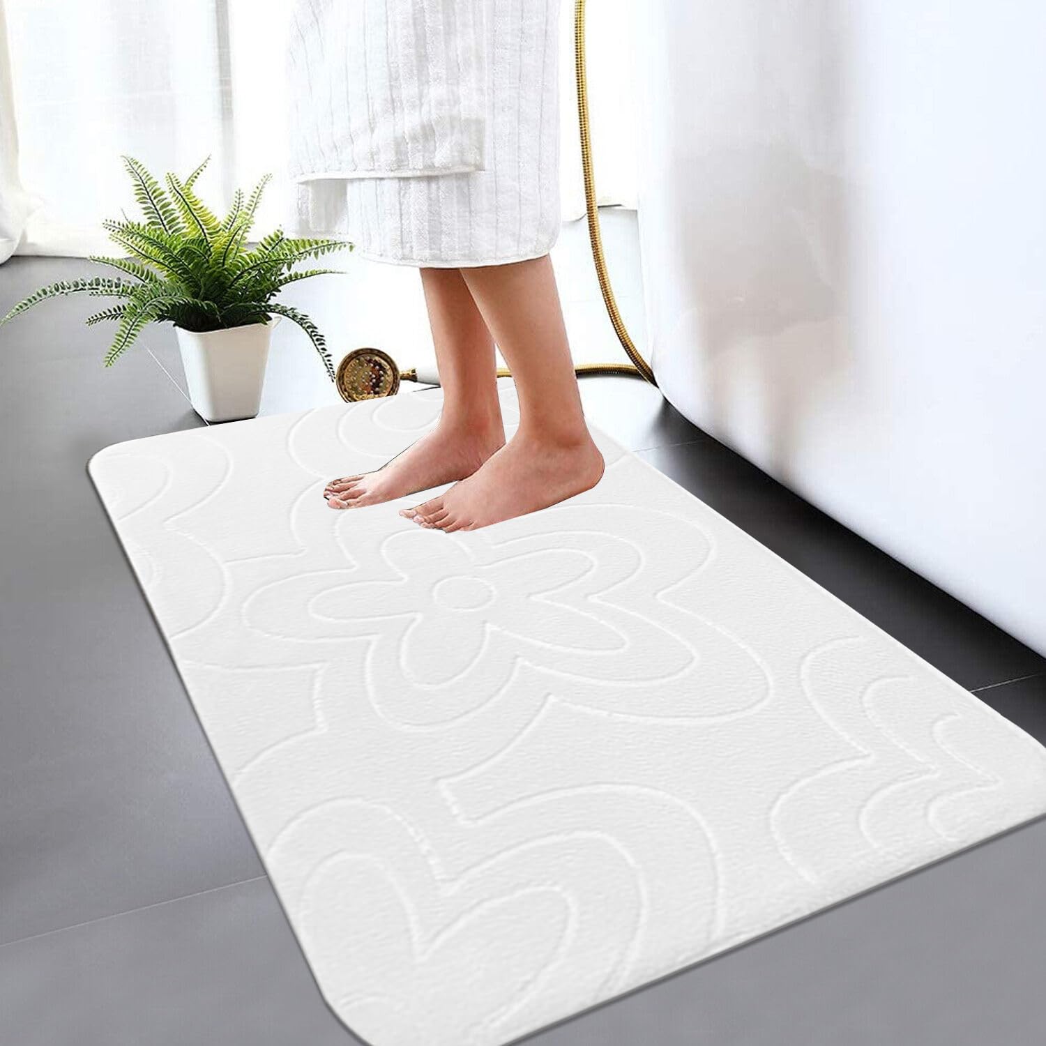 B&B Memory Foam Bath Mat - Bath Mats Sets 2 Piece Washable Quick Drying Anti Slip Shower Mat - Modern Anti Mould Waterproof Bathroom Mat 50 x 80 cm+50 x 40 m, White — image 1