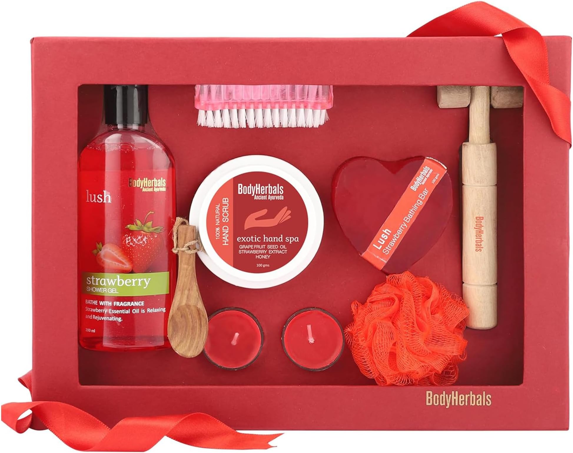 BodyHerbals Strawberry Essential Skincare Gift Set for Women & Men โ 7 Pcs Bath & Body Care Hamper | Premium Natural Body Care Gift Box | Spa Gift Set for Weddings, Birthdays, Anniversaries, Mother's day & Special Occasions