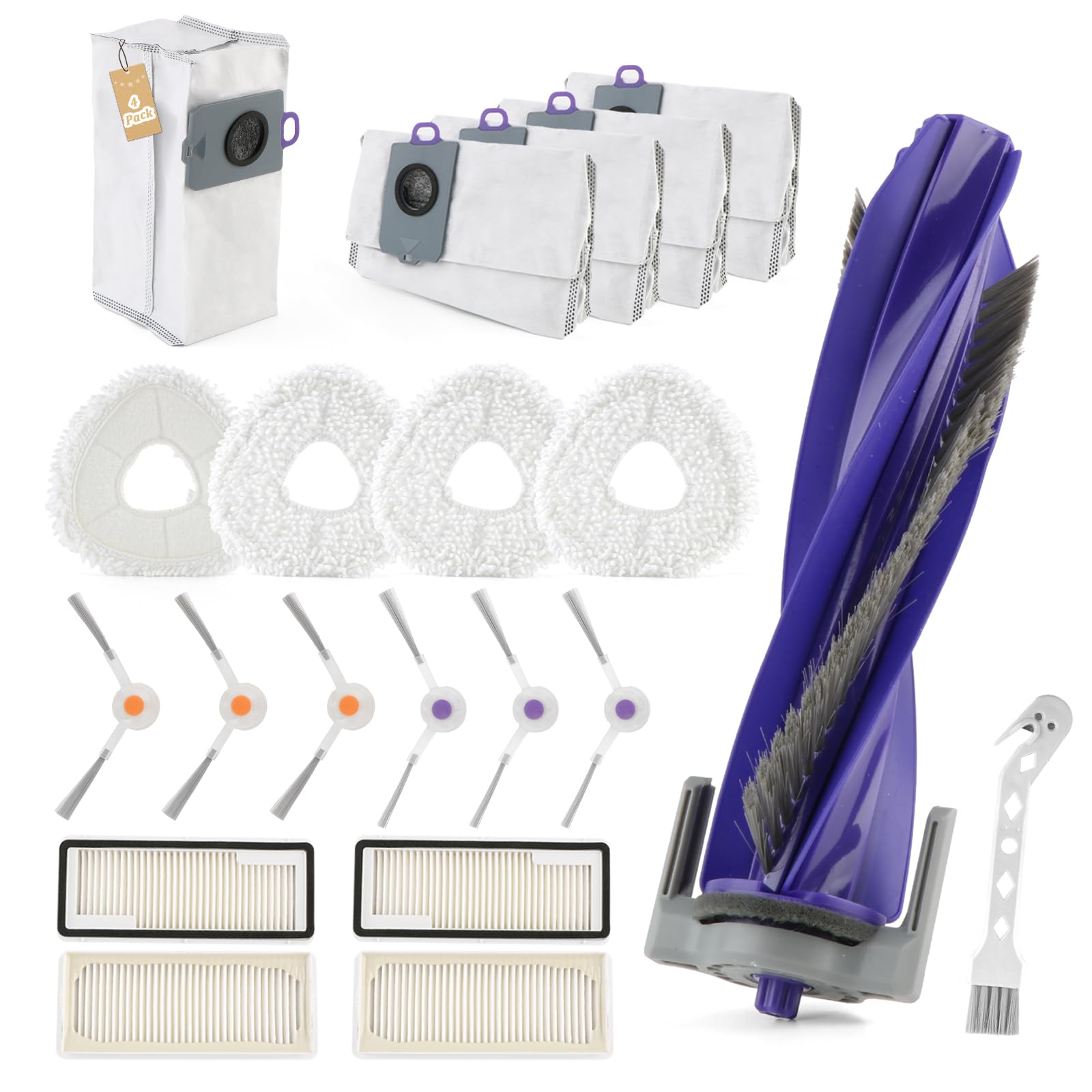 Kit Ricambi Per Narwal Freo Z Ultra – 2 Spazzole +10 Laterali +8 Filtri HEPA +10 Panni +8 Sacchi +4 Stracci