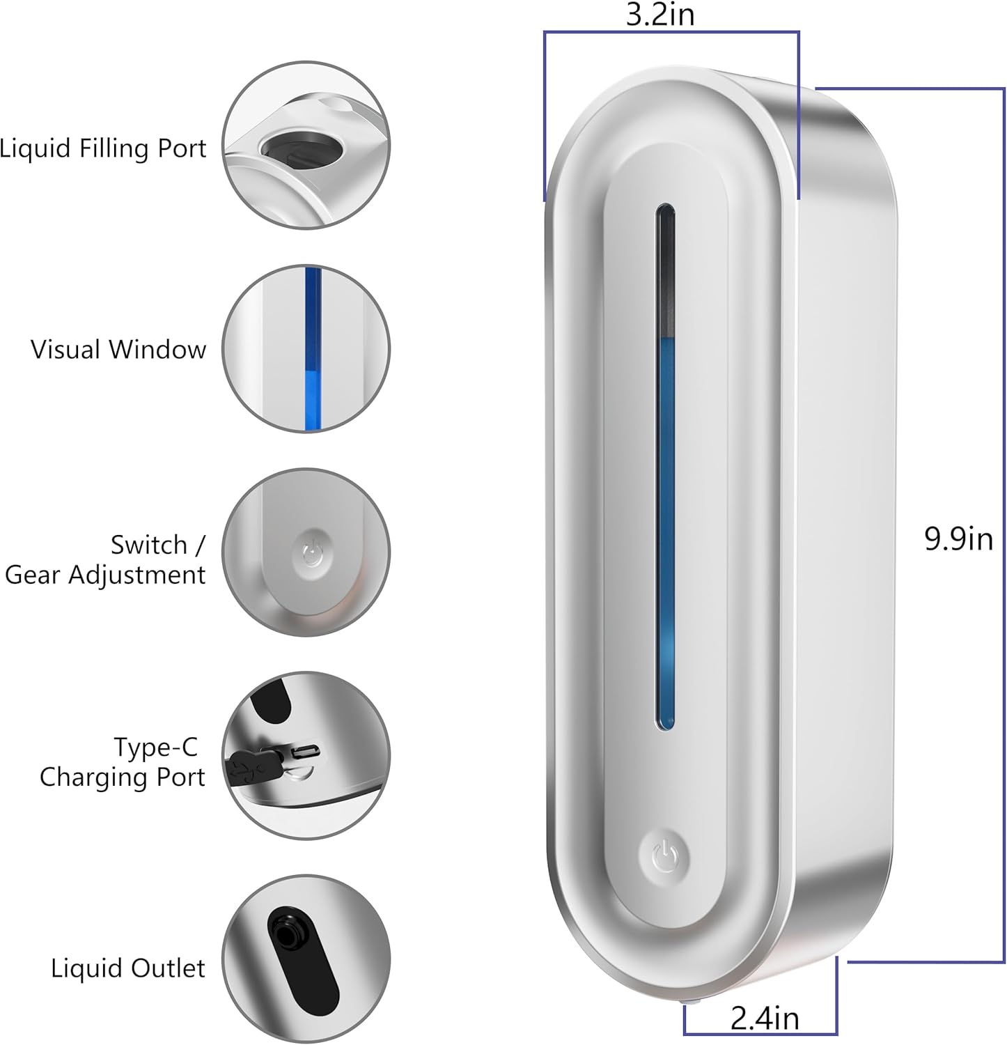 Adjustable Automatic Soap Dispenser 6 Levels Touchless Wall Mount Shower Soap Dispenser, 13.5oz Rechargeable Sensor ABS Shampoo and Conditioner Dispenser for Bathroom Kitchen Commercial Hotel
