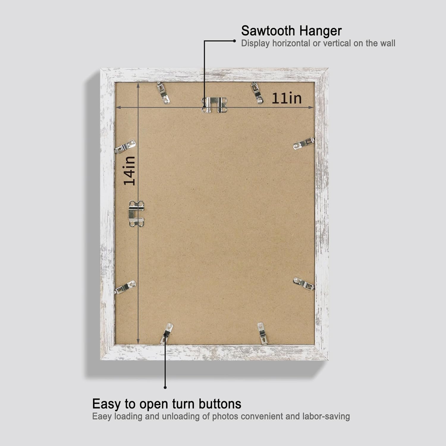 11x14 Picture Frame Set of 4, Made of Glass and Distressed White Wooden Frame, Display 8x10 Pictures with Mat or 11 x 14 Posters without Mat for Wall Mounting, Gallery Photo Frames