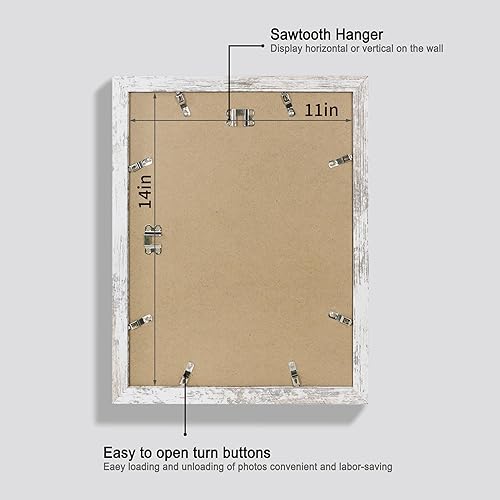 Miniatura 3 de 11x14 Picture Frame Set of 2, Made of Glass and Distressed White Wooden Frame, Display 8x10 Pictures with Mat or 11 x 14 Posters without Mat for
