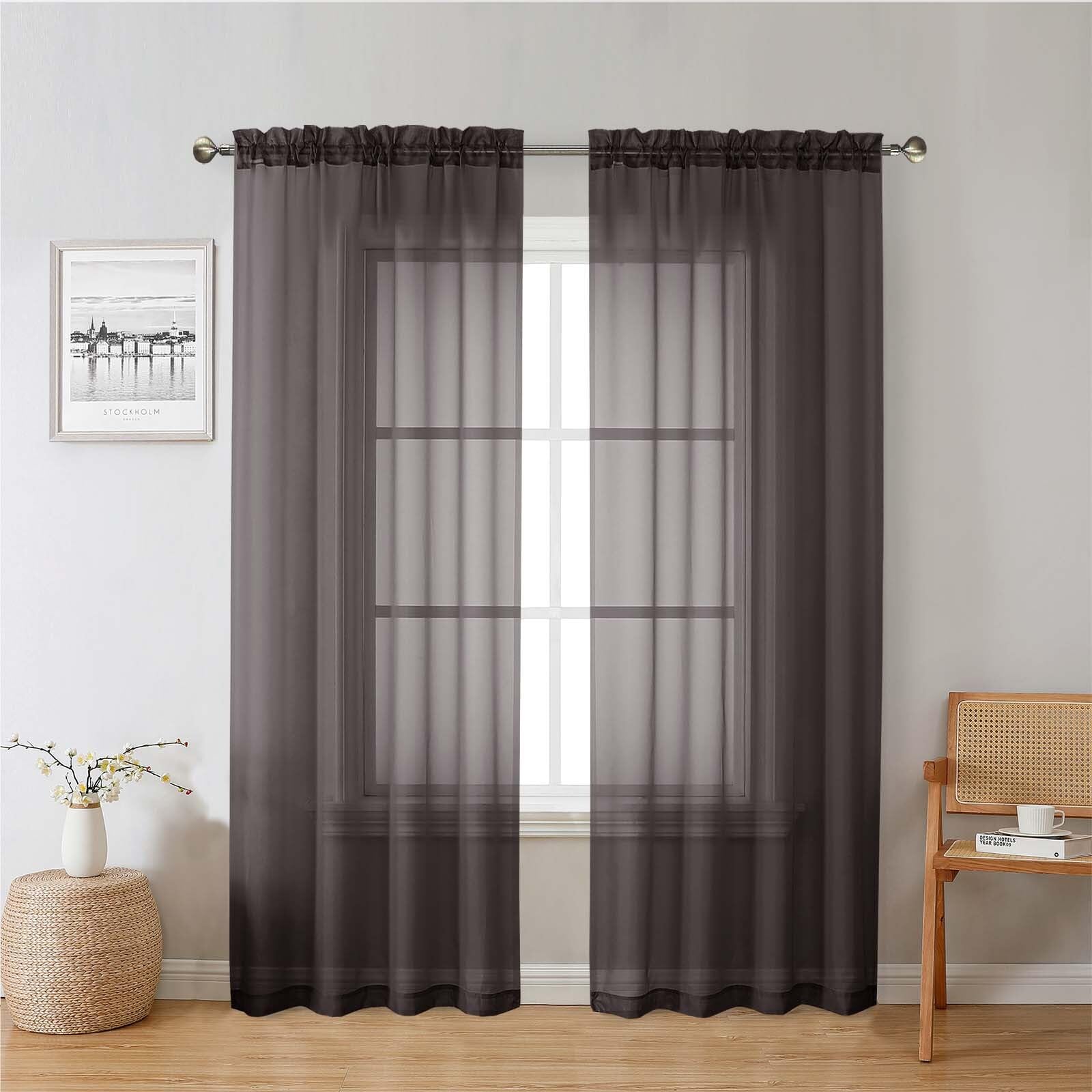 Lecloud Chocolate Sheer Curtains 78 Inches Long 2 Panels,Light Filtering Voile Airy Curtains, Balance Light Privacy Window Treatments with Dual Rod Pocket for Bedroom Laundry Room, Each 42" W x 78" L