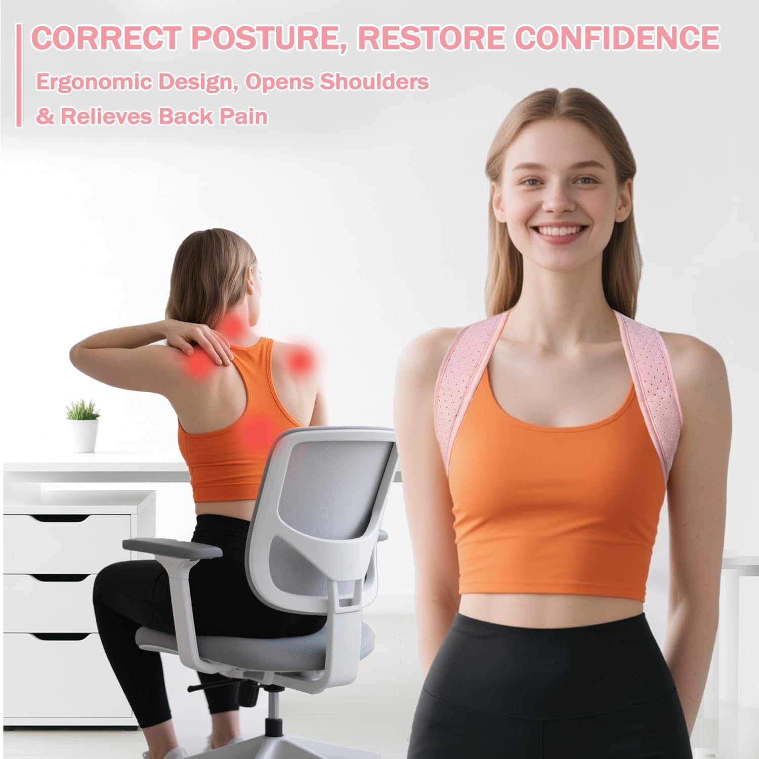 Posture Corrector for Women And Men - Thin & Invisible Back Brace for Posture - Adjustable Back Support Brace - Relieve Upper Back Discomfort & Regain Confidence, L(36-45inch) 1PCS