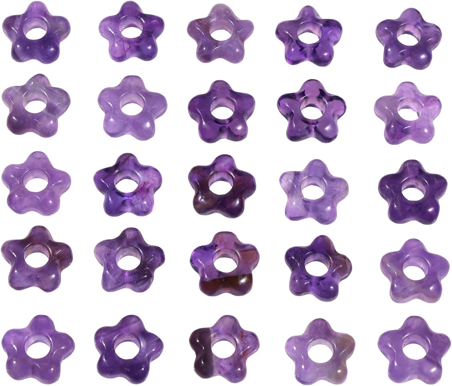 TUMBEELLUWA 10 Pcs Natural Crystal Flower Shaped Beads for Jewelry Making 5 mm, Amethyst Purple Large Hole Beads for Crafts Macrame Hair Braids