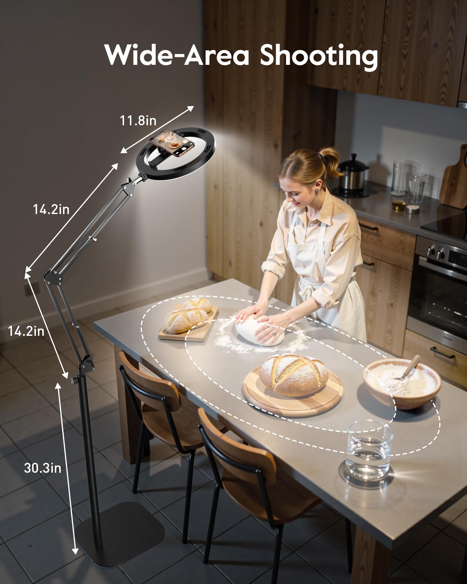Ring Light for Desk, Overhead Phone Mount with 10" Selfie Light with Stand, Luxsure Phone Tripod with Light for Recording, Streaming, Vlogging, TikTok YouTube Creator Essentials with Bluetooth Control: Standing