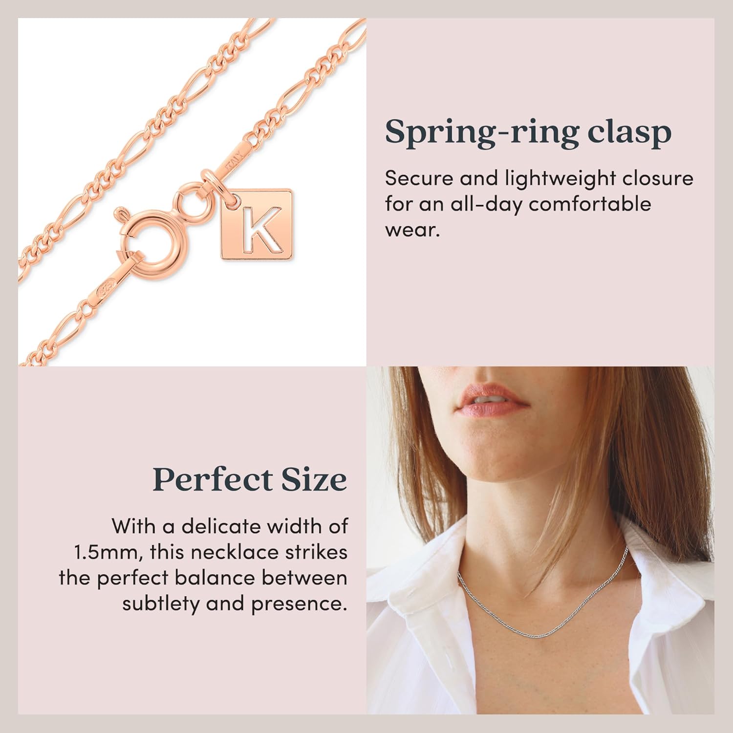 Miniatura 3 de KEZEF Sterling Silver 1.5mm Figaro Chain Necklaces - Solid Necklace Chains Sizes 14 to 42 inches - Italian 925 Sterling Silver Jewelry Necklaces -