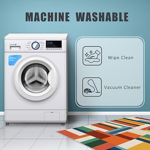 Miniatura 23 de Alfombra retro de los años 70, alfombras de área de 6 x 8 pies, patrón geométrico moderno de mediados de siglo, para sala de estar, dormitorio,