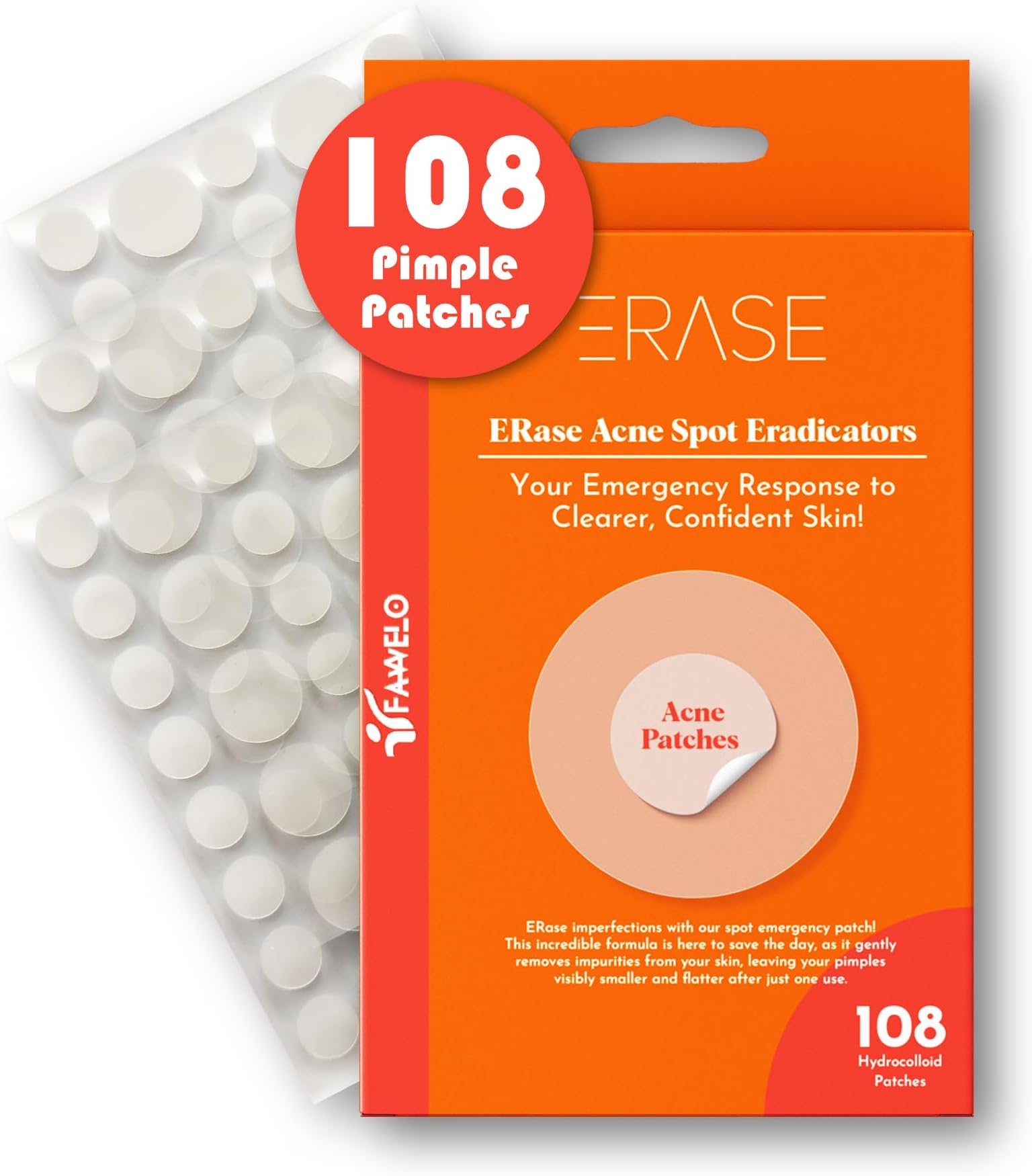 Erase Pimple Patches for Face - Fast-Acting Acne Patches with Hydrocolloid Patch Technology, 108 Patches: Parches Para Acne Invisible Design, Secure Adhesion for Proactive Acne Treatment for Face