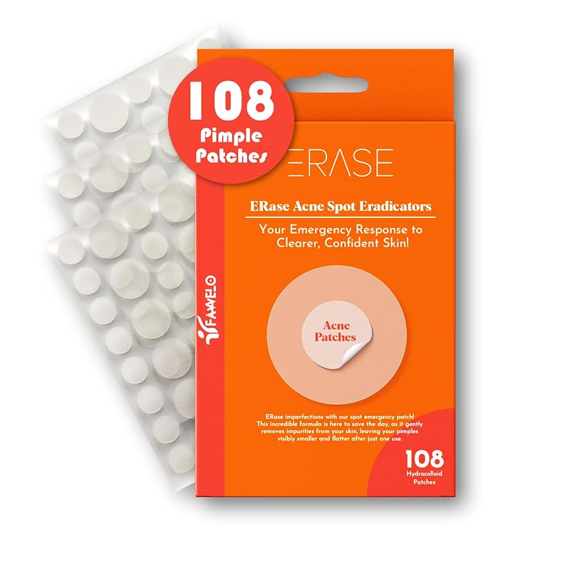 ERASE Adesivos hidrocoloides para o rosto, design translúcido, 108 unidades