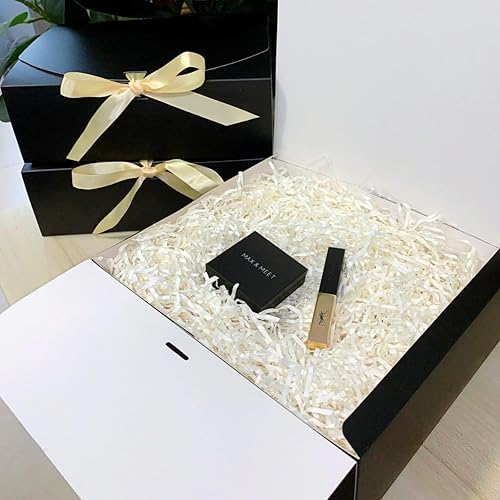Miniatura 6 de PLINJOY 12 cajas de dama de honor con cinta de 10.7 x 9 x 3.5 pulgadas, cajas de regalo negras a granel para padrinos de boda (negro brillante)