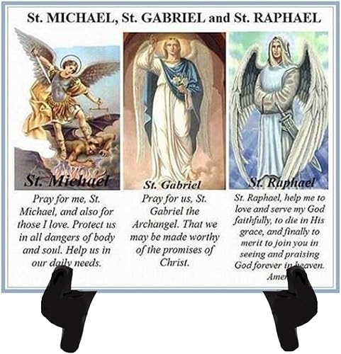 Gifts by Lulee, LLC Tres arcángeles trío de arcángeles Michael Gabriel Raphael - Placa de azulejos de porcelana de 12 x 8 pulgadas, incluye caballete