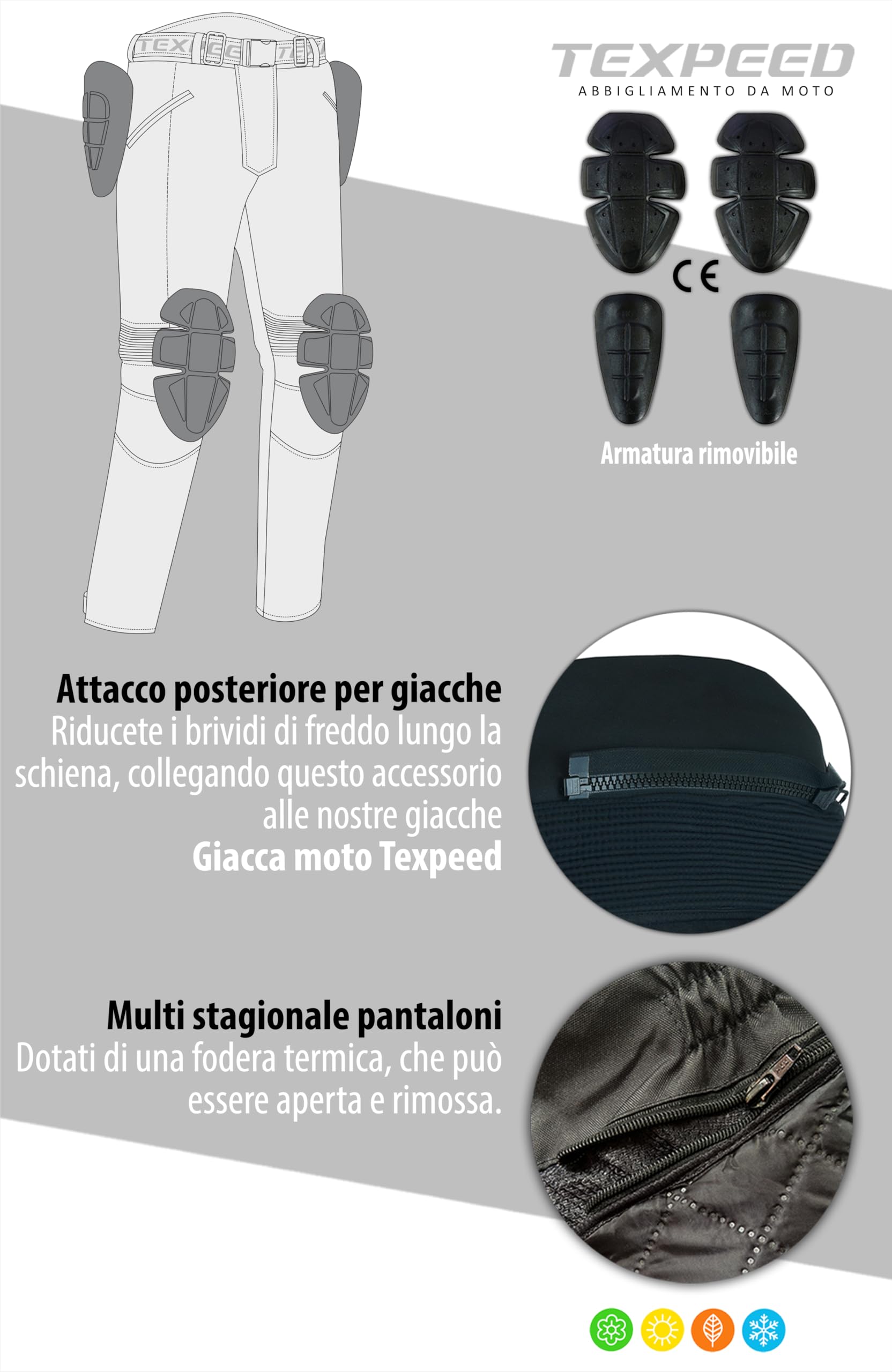 Texpeed pantaloni da moto uomo con protezioni - rinforzati per motociclismo - inverno invernale/Estate resistenti e impermeabili - Con armatura CE (EN 1621-1) - Nero