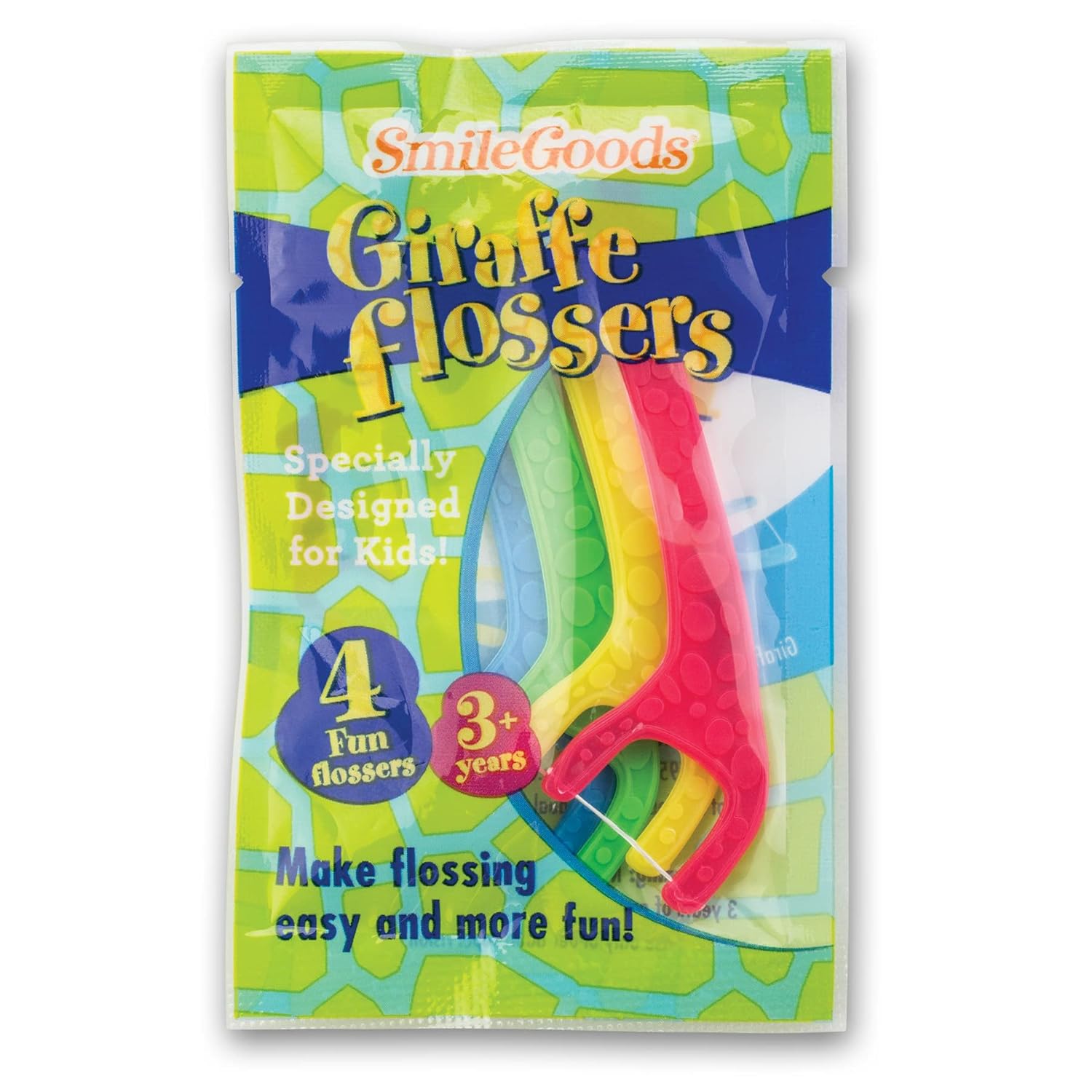 SmileGoods Kids Giraffe Flosser Trial Packs, 4 Flossers Per Bag, Case of 144 Bags
