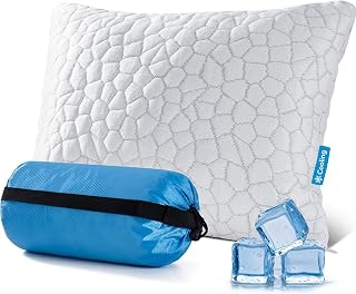 QUTOOL Cooling Small Travel Pillow - CertiPUR-US Shredded Memory Foam for Camping, Hiking, Backpacking - Portable Adjustable Comfort