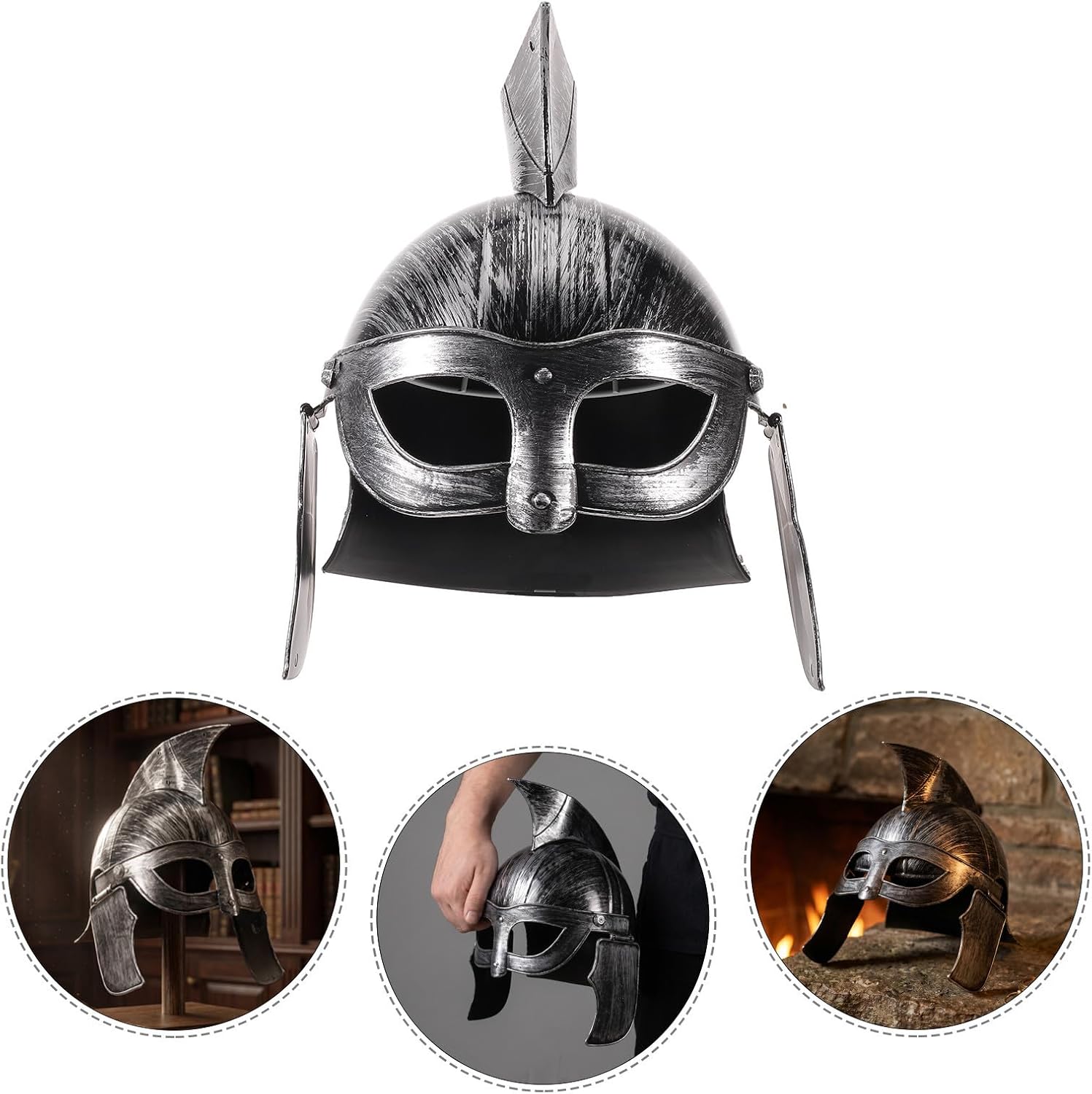 PRETYZOOM Silver Warrior Helmet Cosplay Headgear for Themed Parties and Theater, Lightweight Plastic Knight Costume Accessory with Authentic Historical Design and Robust Appearance