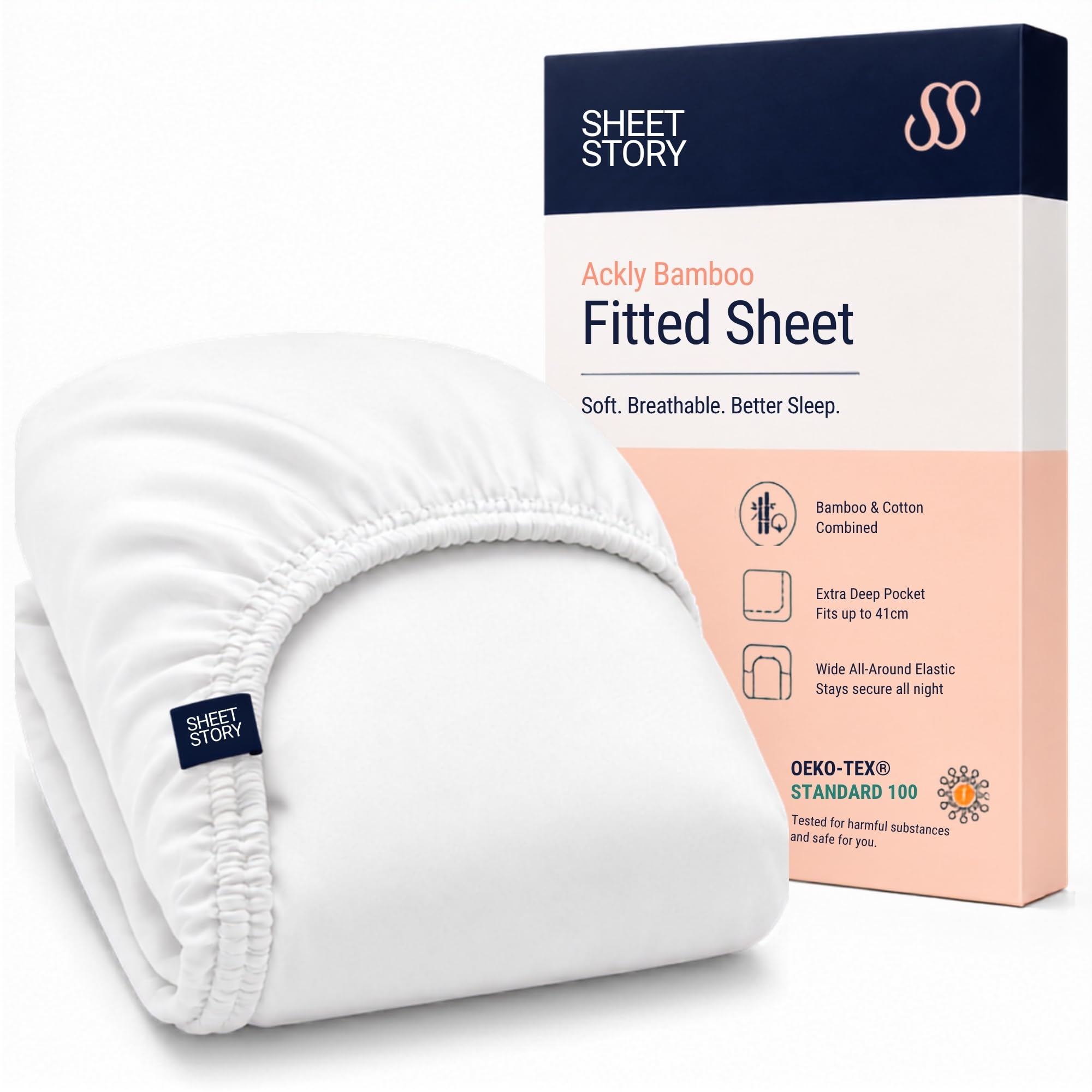 Sheet Story White Bamboo Single Fitted Sheet - 41Cm Deep Pocket - 400 Thread Count - Hypoallergenic, Soft And Cooling - Fitted Sheet Single Bed