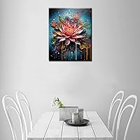 Vista 4 de Pintura al óleo de flor de loto por números, lirio de agua, kit de pintura acrílica para niños, adultos, principiantes, garabatos, graffiti