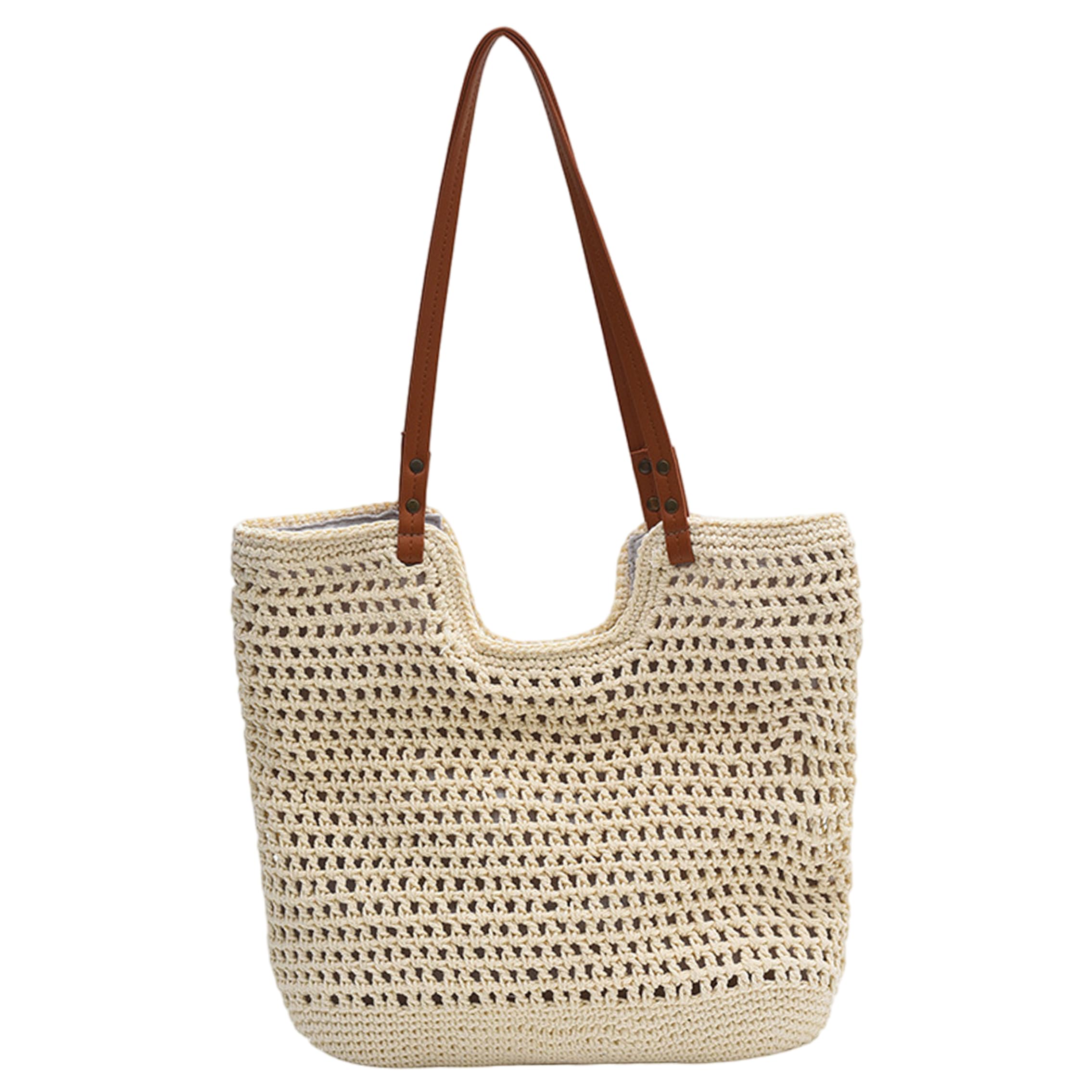 Bolso de playa de ganchillo caqui, el complemento tejido de gran capacidad 6