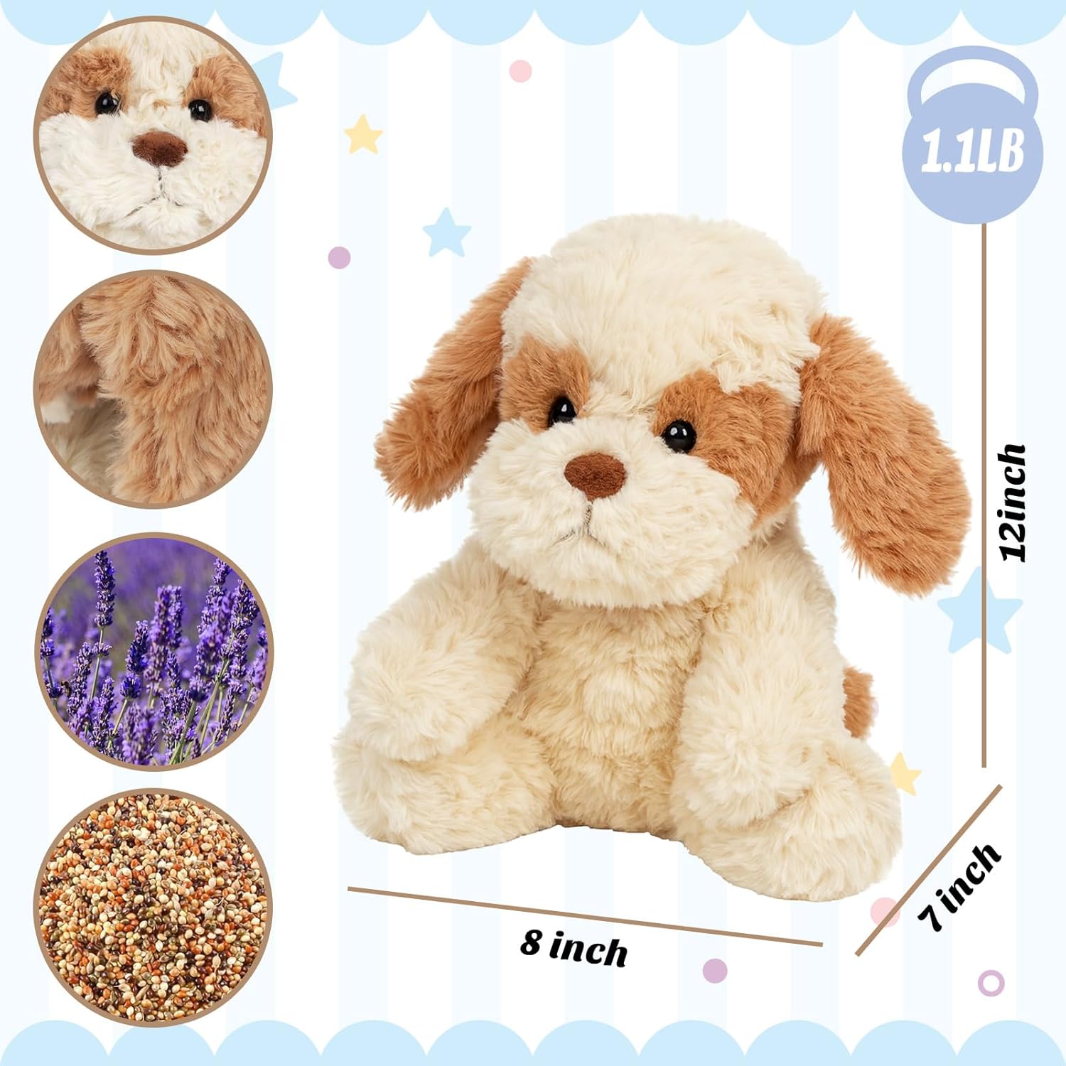 Easfan Microwavable & Weighted Stuffed Animals Puppy Plushie for Warmth-Comfort Cute Soft Plush Toys for Adults & Kids,11inch - Image 2