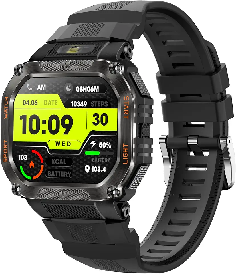 Smartwatch relogio masculino com GPS, lanterna, Pulseira Extra, Tela HD LCD 1,75",Chamadas Bluetooth, Bateria 5-7 Dias, 120 Modos Esportivos, à prova d'água