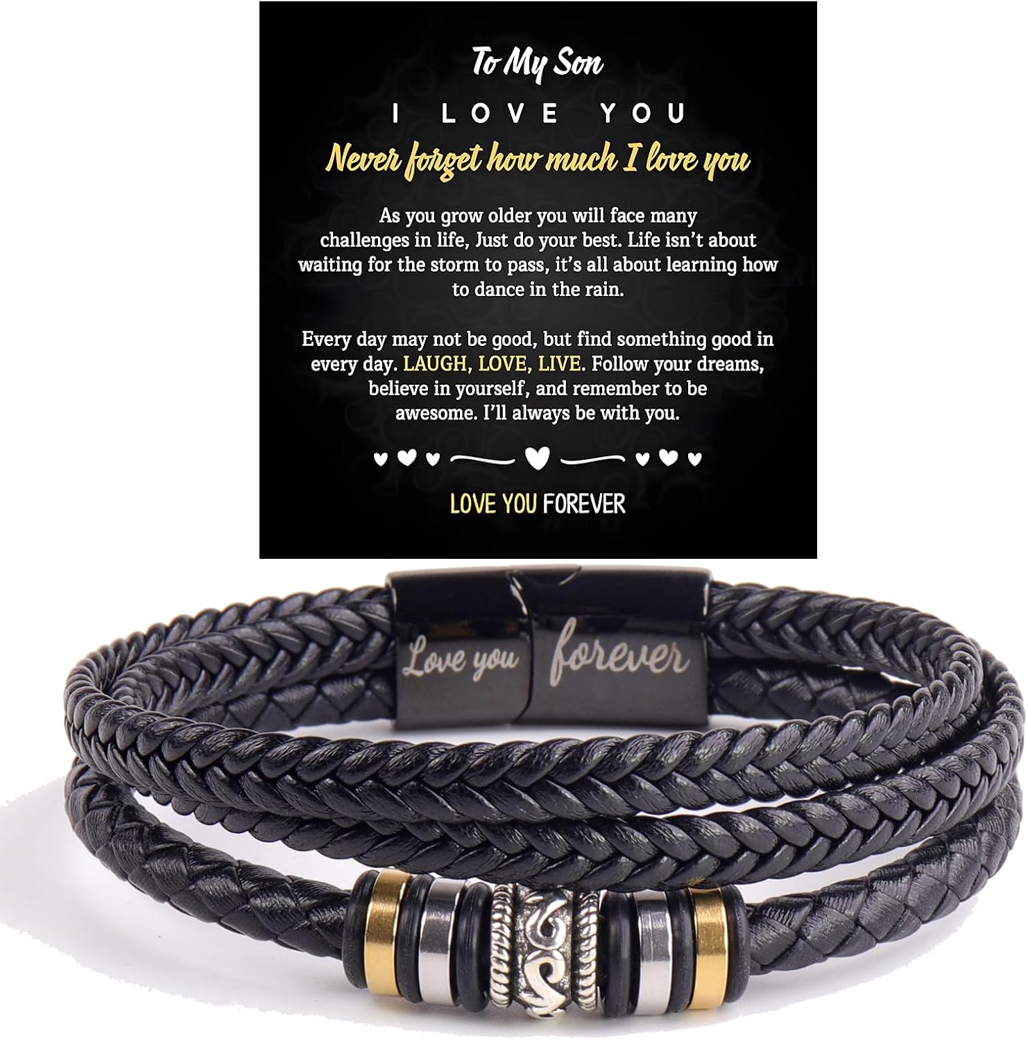 Personalized Son's Infinity Knot Bracelet Gift, To My Son/Grandson Stainless Steel Infinity Knot Leather Engraved with Love You Forever Bracelet Forever Linked Together Jewelry for Birthday Christmas