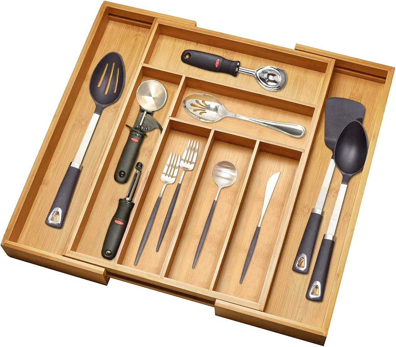 100 Bamboo Large Expandable Drawer Organizer, Utensil Drawer Organizer, Adjustable