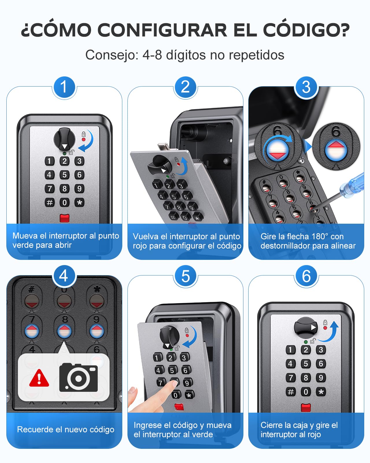 Mohard Caja de Seguridad para Llaves, Caja Llaves Pared con Combinación 12 Dígitos, Gran Capacidad & Impermeable Caja Fuerte Llaves Exterior con Código Resttable para Hogar Garaje Escuela Oficina