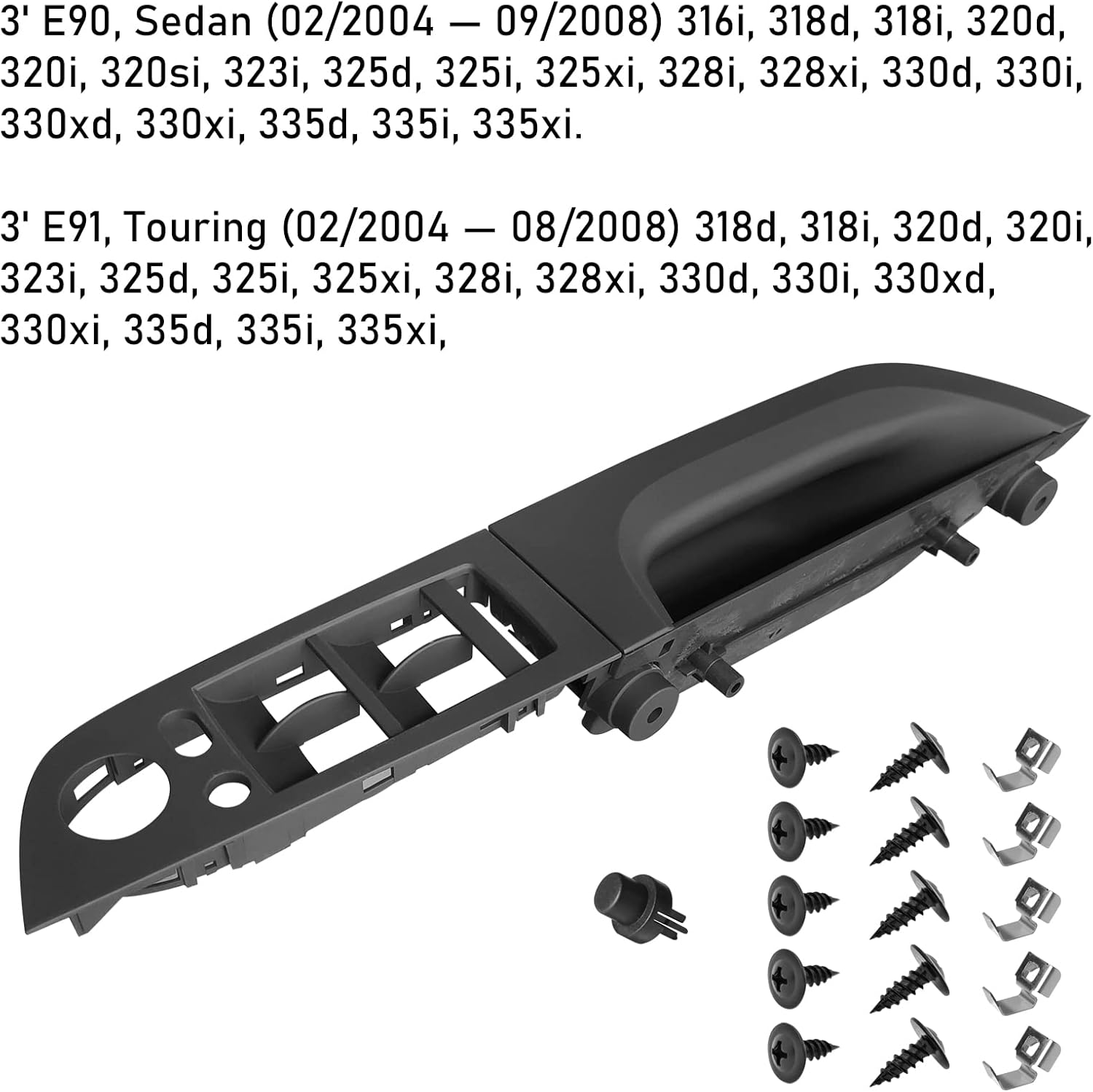 Jaronx Compatible with BMW 3 Series E90/E91 Driver Side Door Handle 2004-2007, Window Switch Panel Cover Door Pull Handle Driver Side Armrest for 318i,320i,325i,328i,330i,335i(14.76inch)