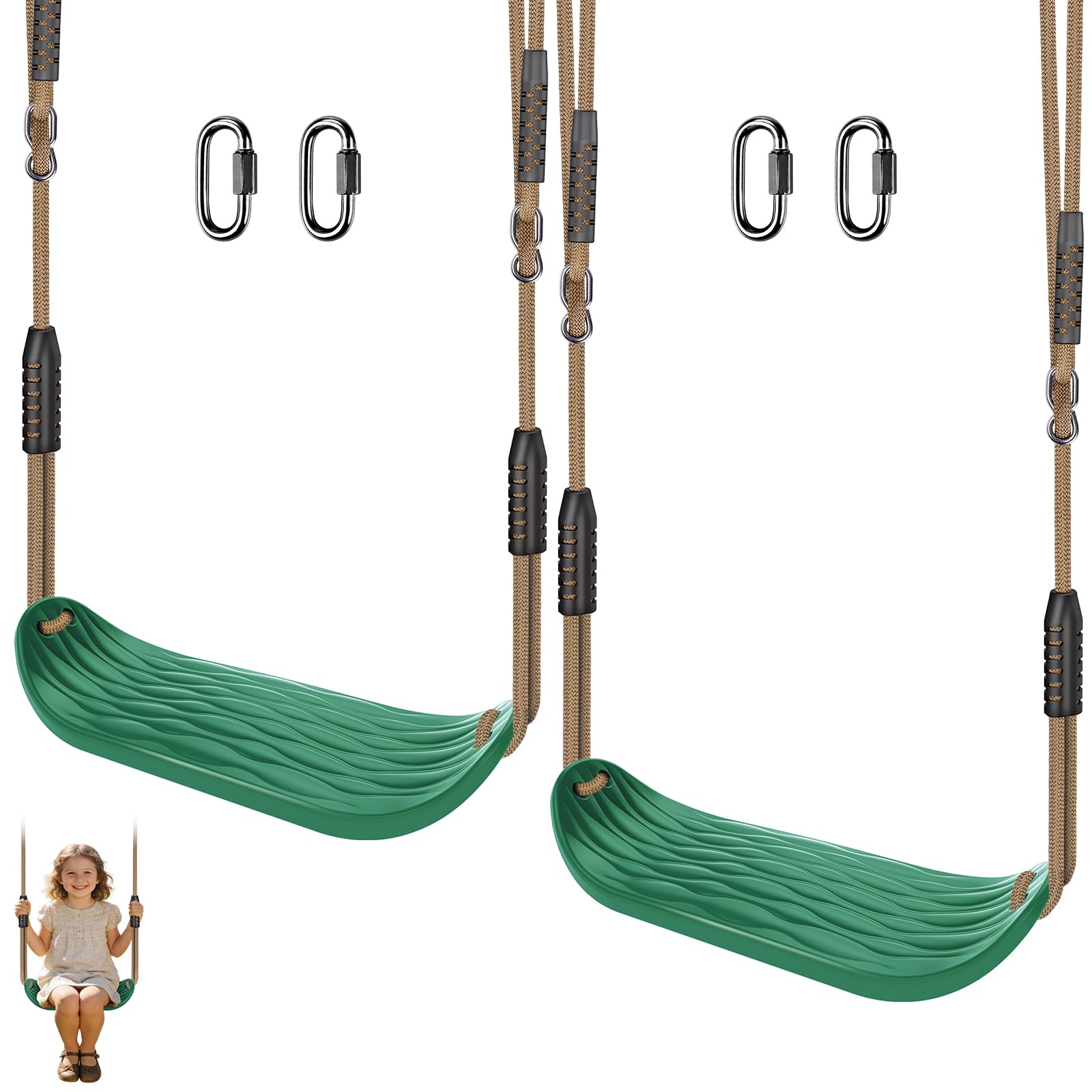 SELEWARE Green Heavy Duty Swing Seat Non-Slip Tree Swing for Kids, 2 Pack