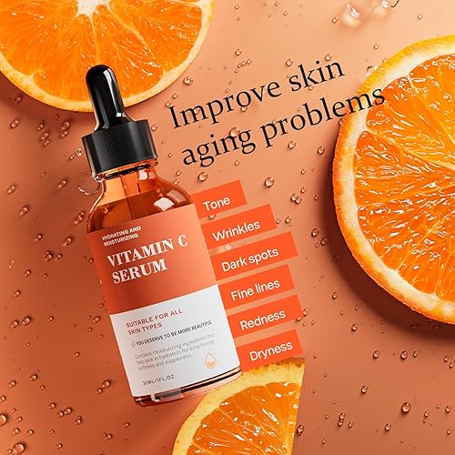 Miniatura 5 de Suero de vitamina C para la cara, suero facial antienvejecimiento y arrugas con vitamina C, hialuronato de sodio, vitamina E y más, suero iluminador