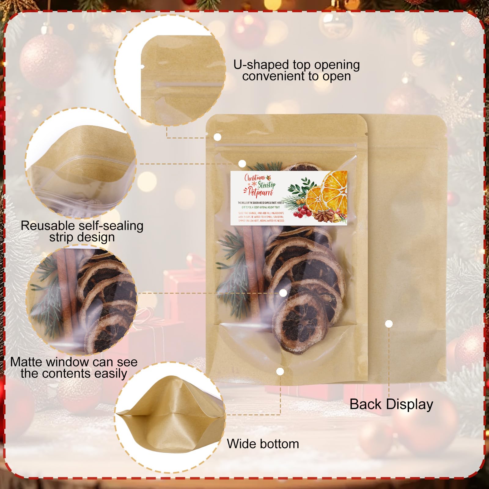 Vesici 200 sacchetti di carta kraft per potpourri natalizi, con etichetta, per piano cottura, potpourri, per la confezione di fornelli, per le vacanze, fai da te, kit regalo per la casa, decorazione