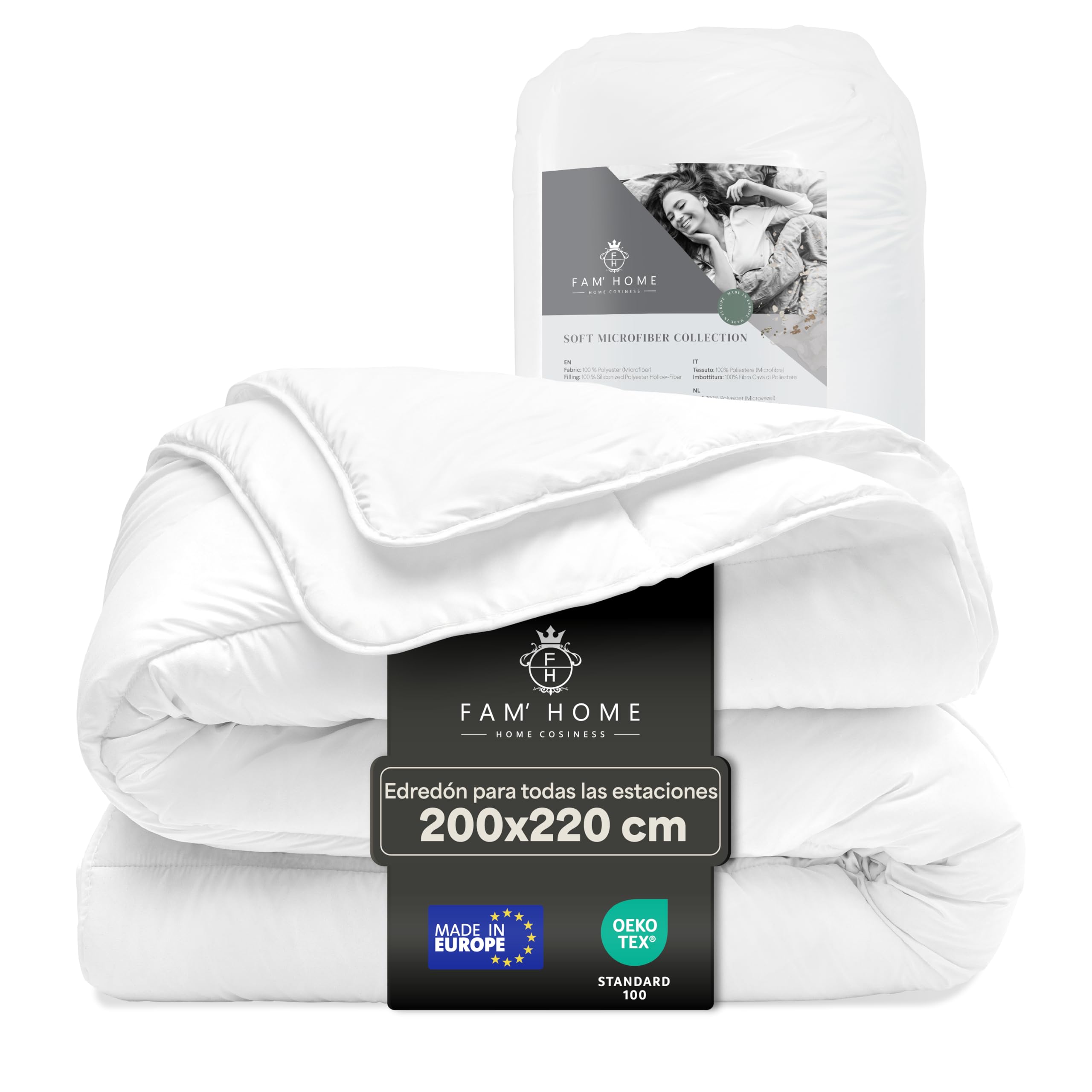 FAM HOME Soft Microfiber quilt 200x220 cm, washable, white-image-9