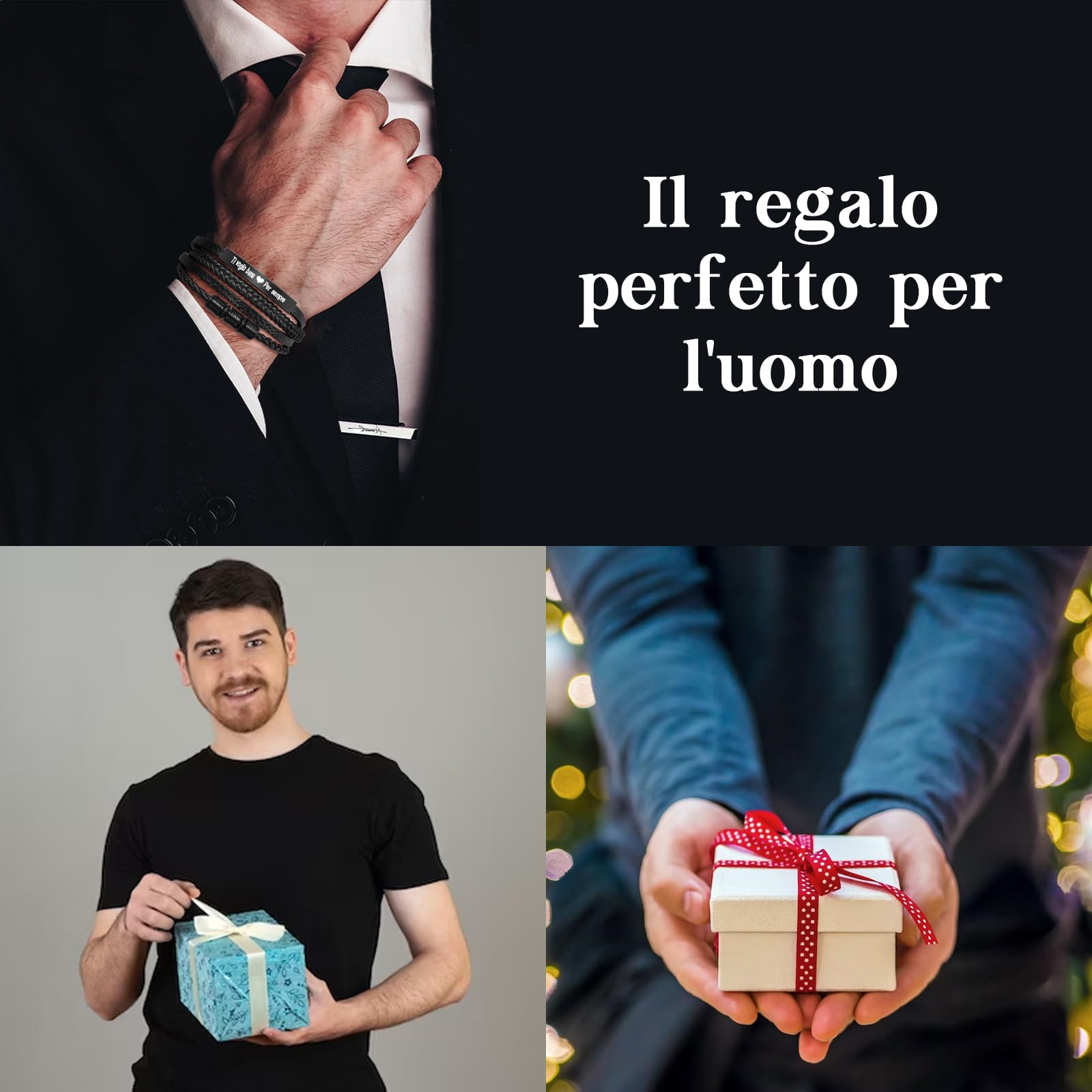 CheersLife Regalo Uomo Compleanno,Regali San Valentino Per Lui,Bracciale Uomo Acciaio,Regali Anniversario Matrimonio Personalizzato,Natale Regali Fidanzato Marito Fratello Figlio Nipote Ragazzo