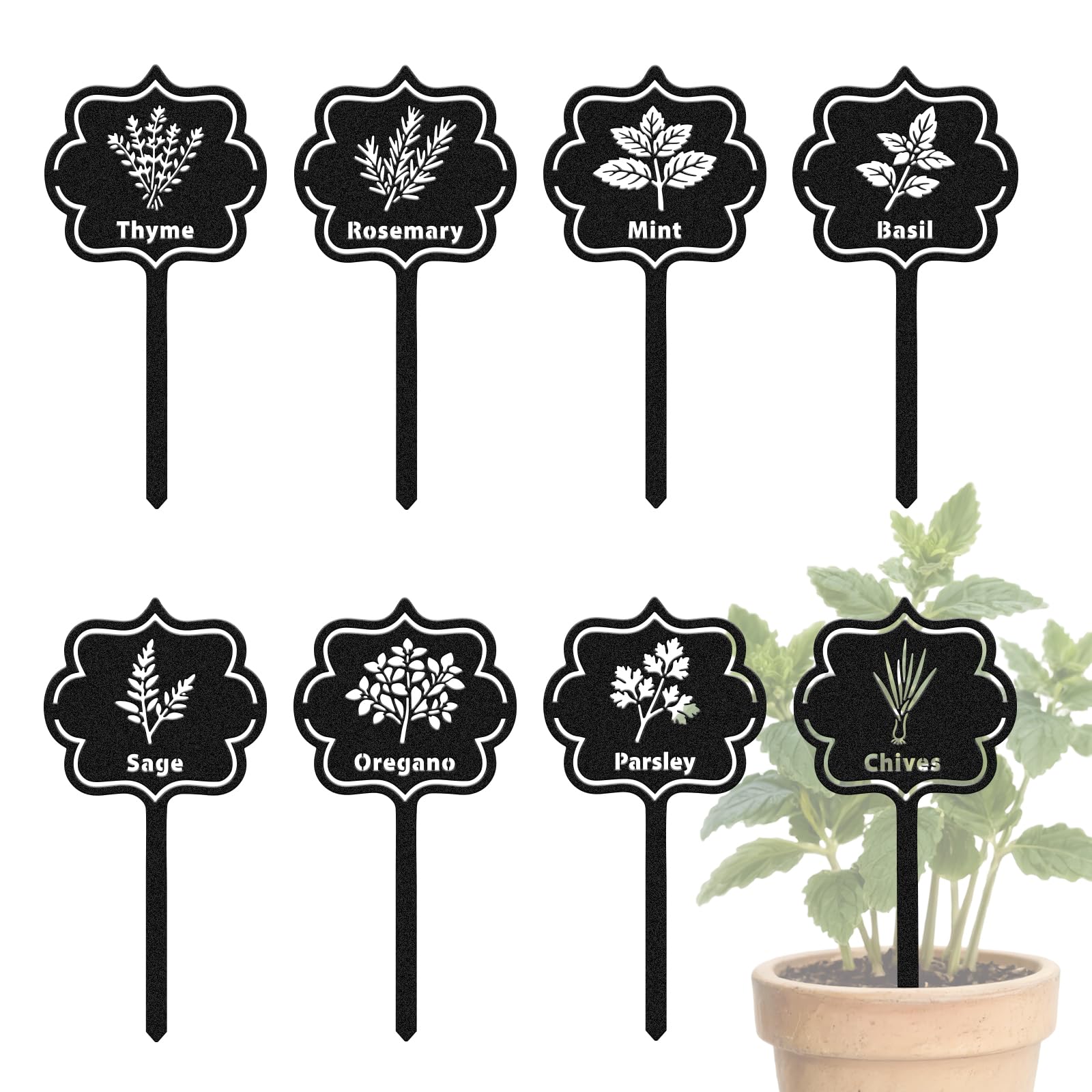CUTHOLLOW 8PCS Metal Plant Markers Stakes Herbs for Outdoor Indoor, 18x9cm Waterproof Cute Garden Plant Labels Signs Tags for Farmhouse Greenhouse Decor - Funny Gardening Gifts