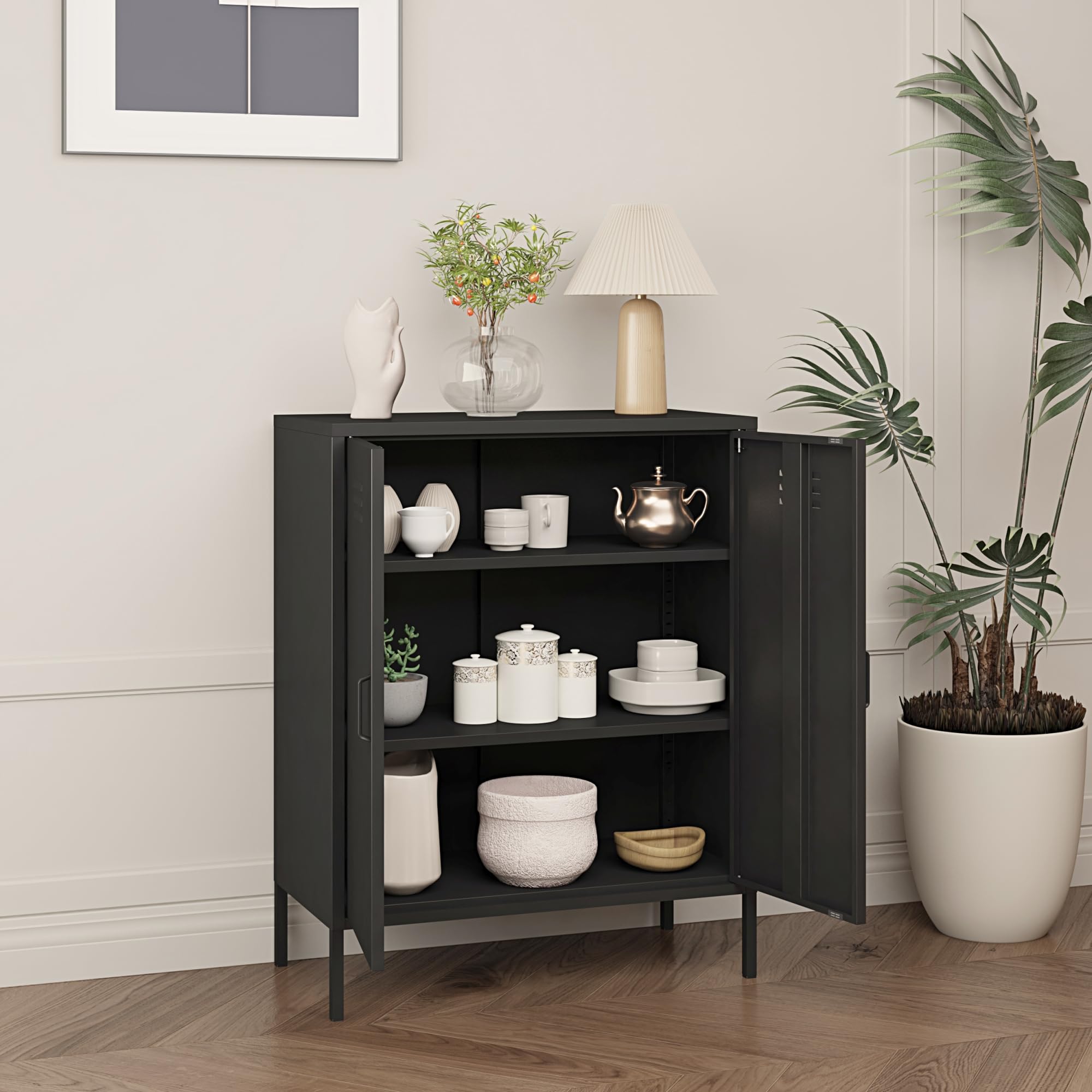 Armoire vitrée Karlskrona acier verre 102 x 43 x 40 cm noir mat [en.casa