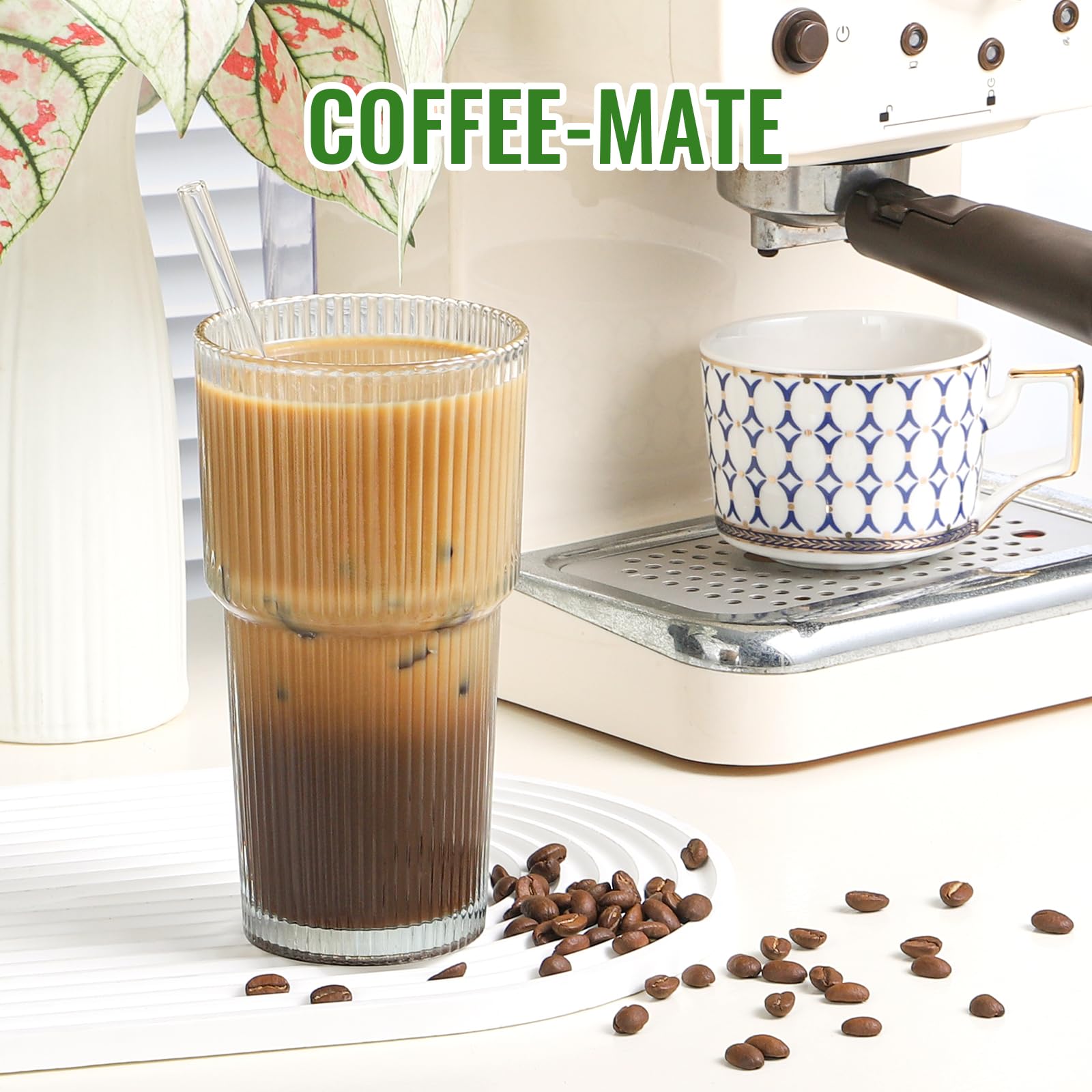 CWHHRN Set di 3 bicchieri di vetro da 590 ml e cannuccia, bicchieri in vetro con cannuccia, bicchieri vintage per whisky, cocktail, birra, tazze da caffè freddo (confezione da 3)