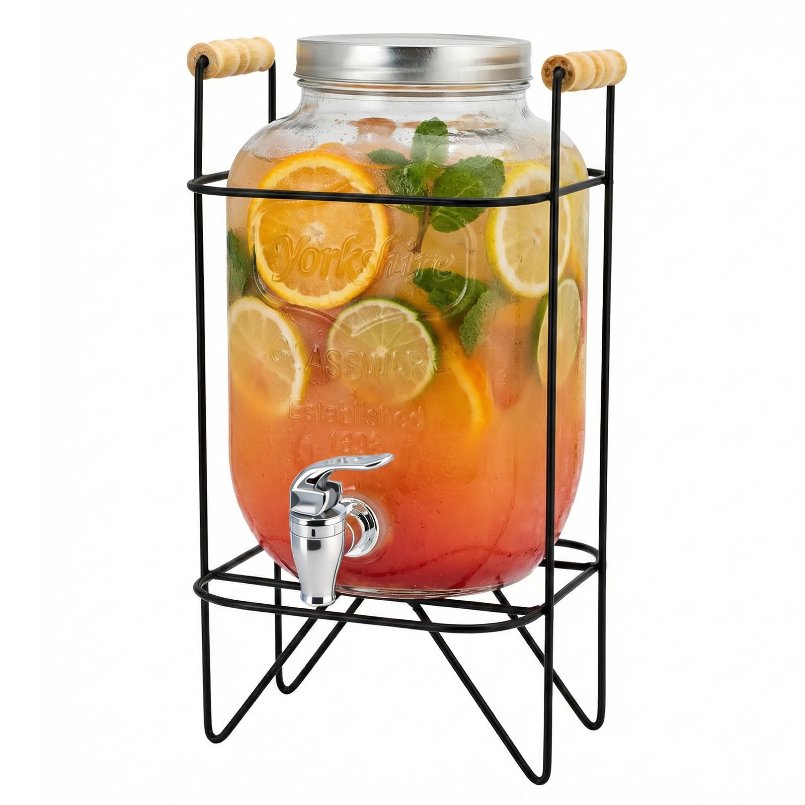Photo 1 of 1 Gallon Cocktail Dispenser, Glass Drink Dispenser with Stand for Party, Glass Beverage Dispensers with Stainless Steel Spigot, Drip-free and Easy to Clean, Perfect for Cocktails, Lemonade and Juice