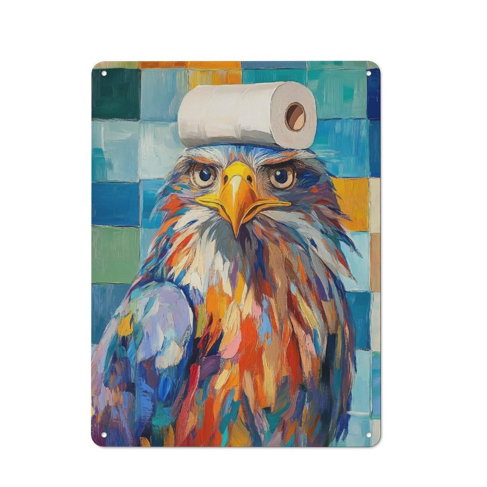 Junmoney Eagle With Toilet Paper Hat Retro Metal Plaque 40X30cm Featuring For Garage Wall, A Winter Wall Decor Update For Workshop Decor Fans