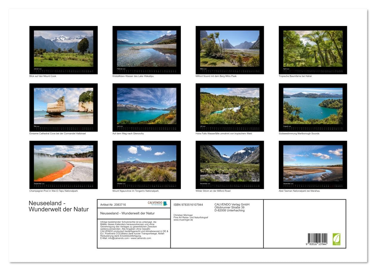 Neuseeland - Wunderwelt der Natur (Wandkalender 2026 DIN A2 quer), CALVENDO Monatskalender: Faszinierende Aufnahmen von unberührten und einsamen Naturlandschaften Neuseelands. (CALVENDO Natur)