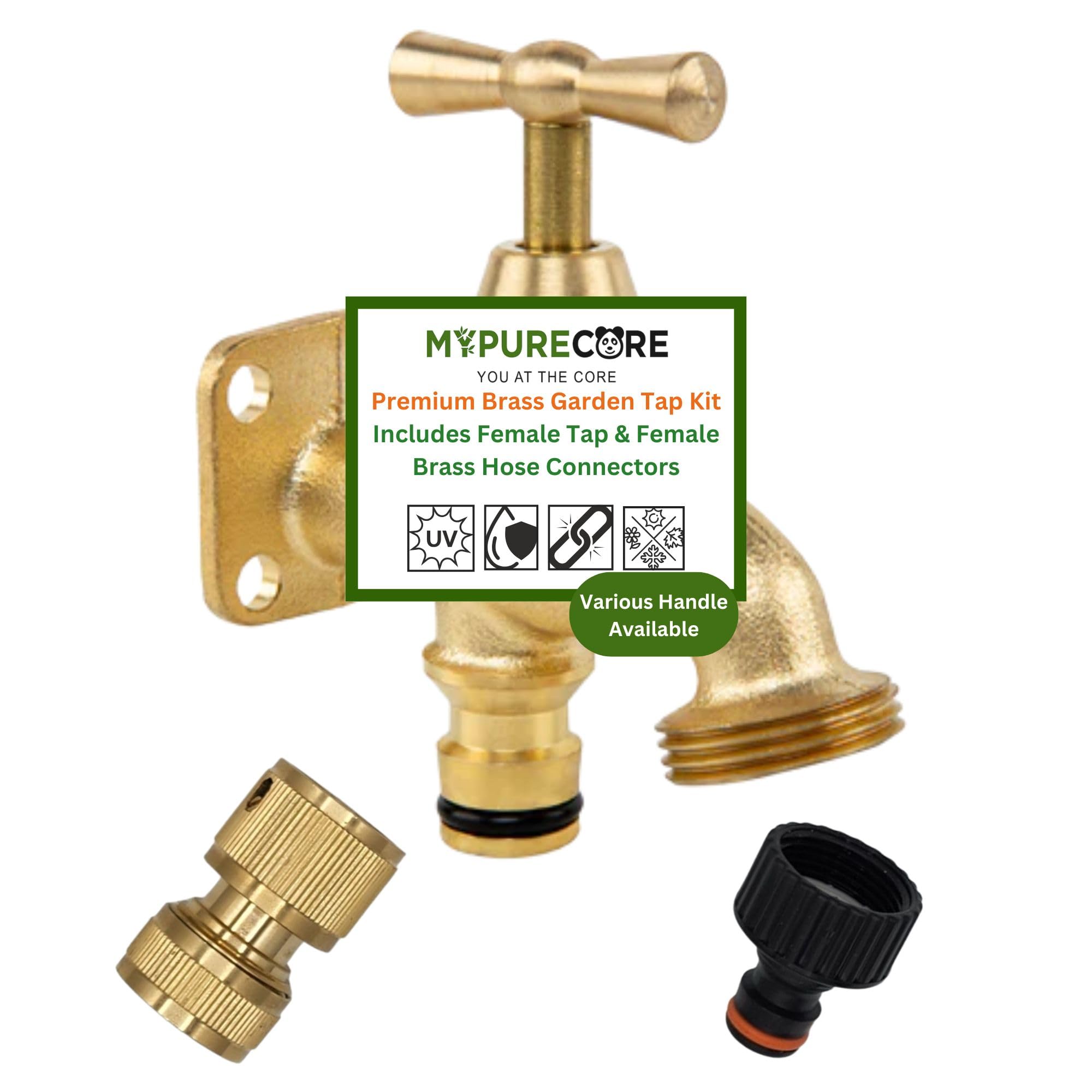 Mypurecore Brass Garden Tap Kit 3/4 Bsp Bib Tap With Female Tap Connector And Solid Brass Hose Connector Classic Handle Tap from B&Q