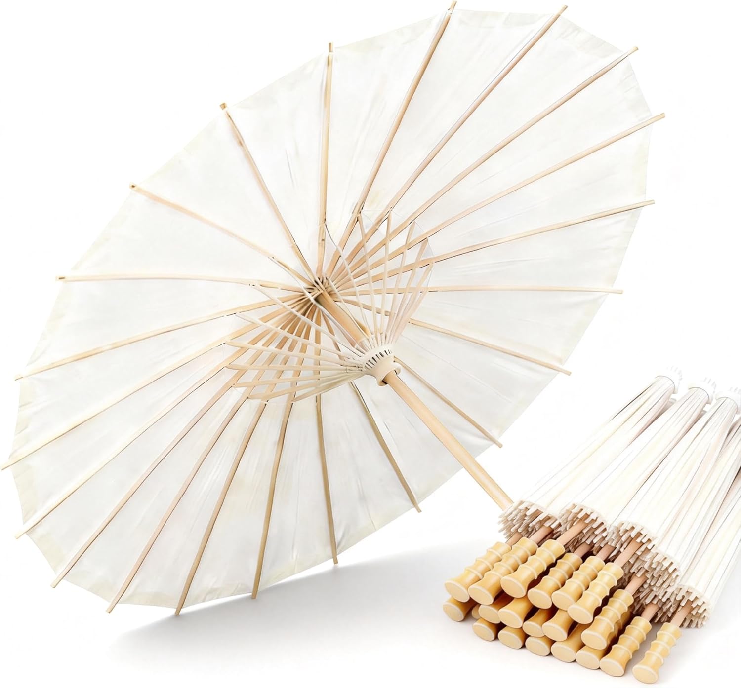 33 Inch White Paper Cocktail Parasol Paper Umbrella for Wedding Party & DIY Art - Large Handmade Wooden Frame Sun Wedding Parasols, Asian Party Backdrop Painting Craft Projects (20, White)
