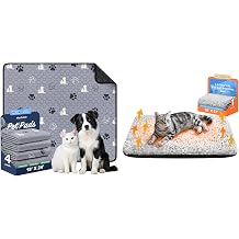 WanpeeGoo Pet Essentials Bundle 4 Pack Washable Dog Pee Pads 18"x24" Grey + Self-Warming Cat Bed 18"x27" Reusable, Leakproof, Non-Slip Puppy Pads & Plush Heated Pet Mat for Cats and Small Dogs