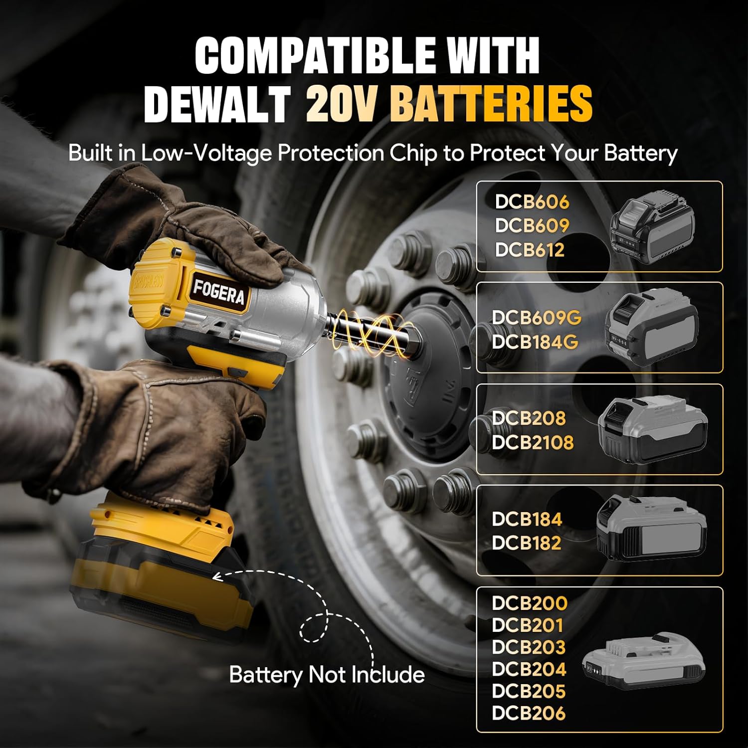 Cordless Impact Wrench 1/2 Inch - Compatible with Dewalt 20V Batteries, 1100 Ft-lbs (1500N.m) High Torque Impact Driver, Brushless Impact Gun with 3 Speed Modes & LED Light (Battery Not Included) - Image 3