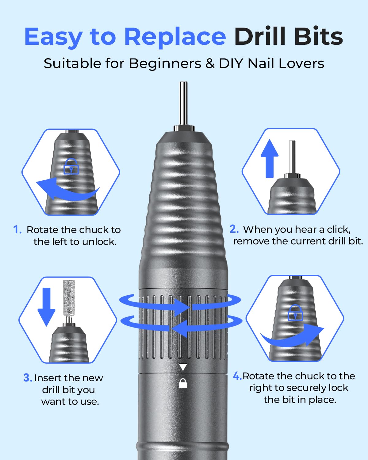 Makartt Cordless Nail Drill: Rechargeable 35,000 RPM E-File, Black | Pen-Shaped Design, Low Noise, Low Vibration, LED Display, Acrylic Nails, Gel Polish Removal, Nail Prep, Home & Salon Use