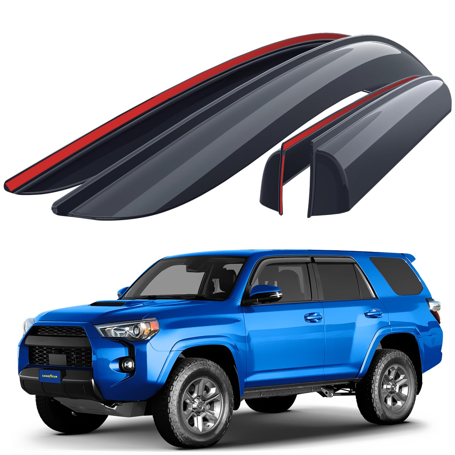 Goodyear Shatterproof Side Window Deflectors for Toyota 4Runner 2010-2024, Tape-on Rain Guards, Window Visors for Cars, Vent Deflector, Vent Visor,