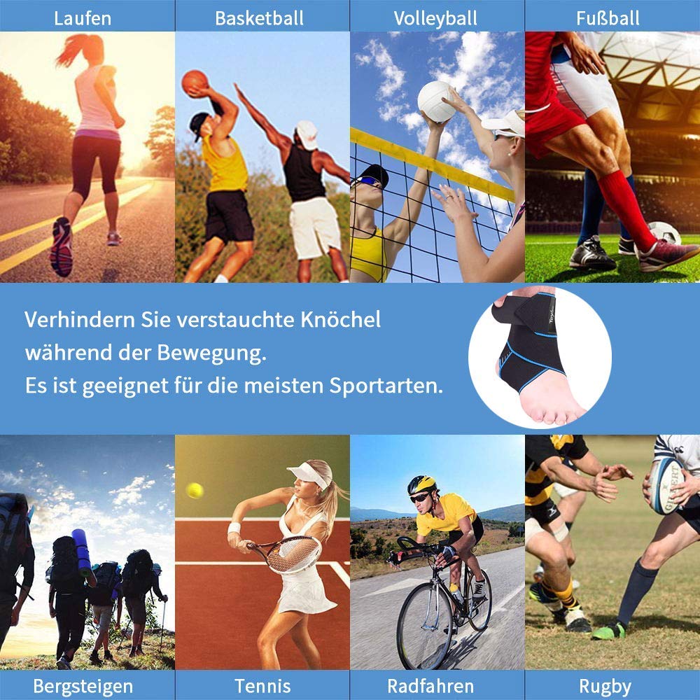 Teylam Sprunggelenkbandage, Einstellbares bandage fußgelenk, Flexible Knöchelbandage, Ultra Dünn Fußbandage, Laufen Fussball, Rechte und Linke Fußgelenk (Blau)