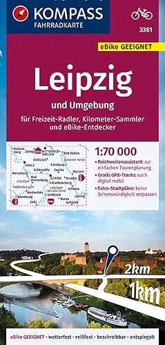 KOMPASS Fahrradkarte 3361 Leipzig und Umgebung 1:70.000: reiß- und wetterfest mit Extra Stadtplänen