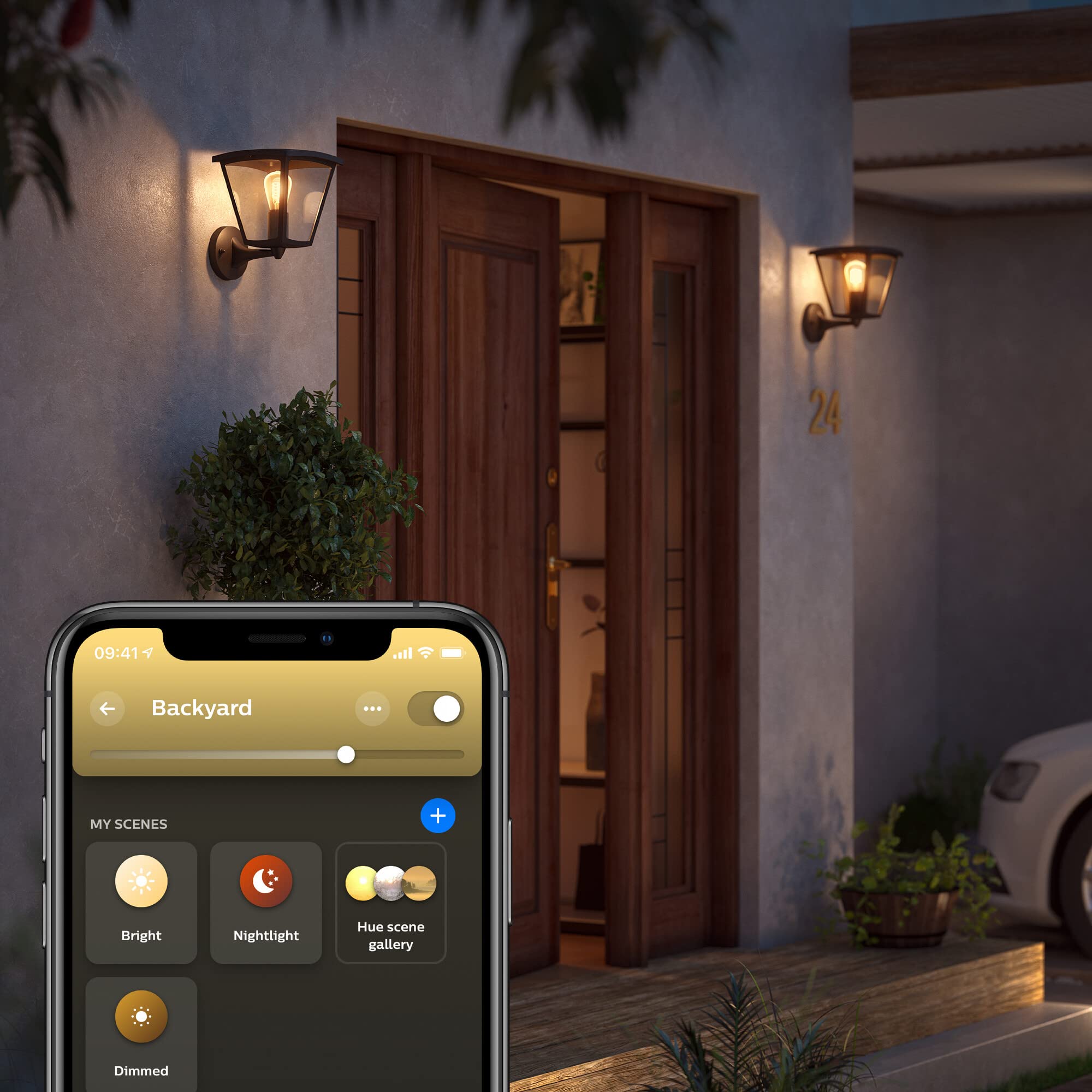 Philips Hue White Inara Wandleuchte Outdoor schwarz 550lm, warmweißes Licht, dimmbar, steuerbar via App, kompatibel mit Amazon Alexa (Echo, Echo Dot)