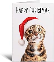 Fun Christmas Card of a Bengal Cat Wearing A Santa Hat Whimsical Christmas Card For Animal Lover For Him or Her - 1 Card